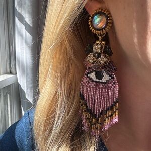 Brinker+Eliza Beaded Fringe Clip On Statement Earrings